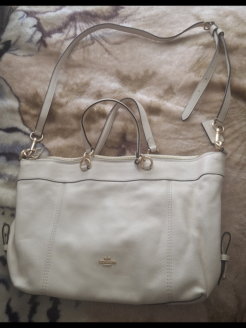 Coach Pebbled Leather Tote in Light Taupe with Gold Hardware